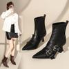 Pointed Buckle with Niche Short Boots 2025 Autumn and Winter New Thin Heels Retro Versatile Short Tube Fried Street Thin Boots Women's Trend