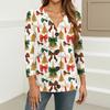 Women's Casual Christmas Print Button Down Shirt with 3/4 Sleeves