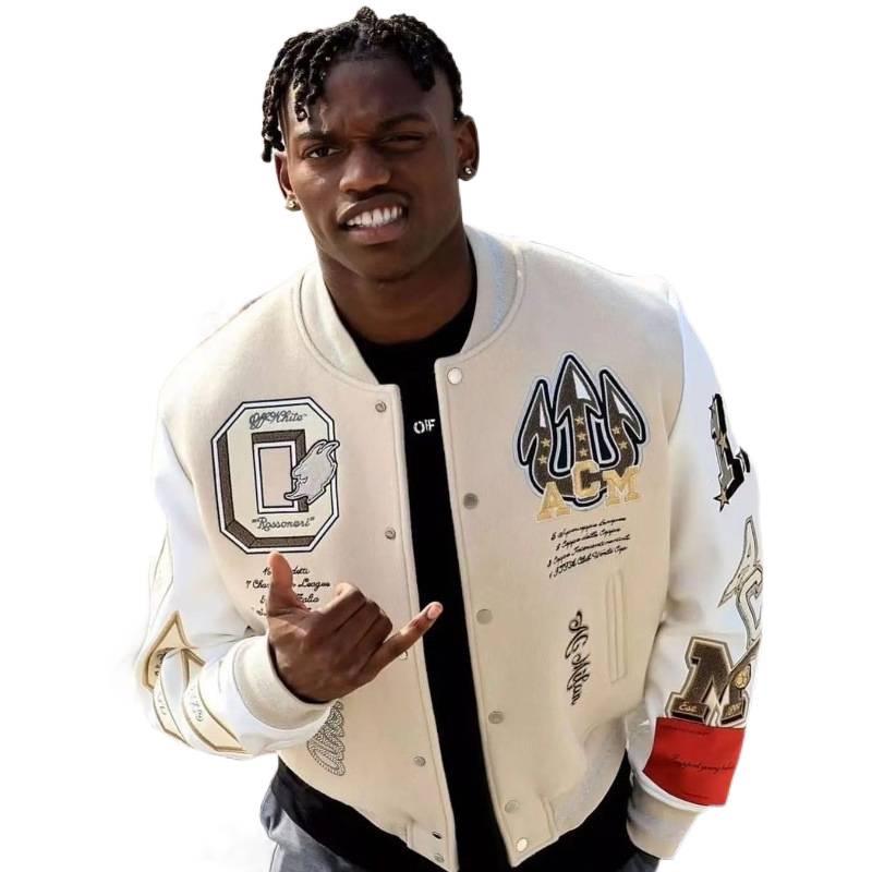 AC Milán Pevná Vyšívaná Kožená Baseballová Bunda