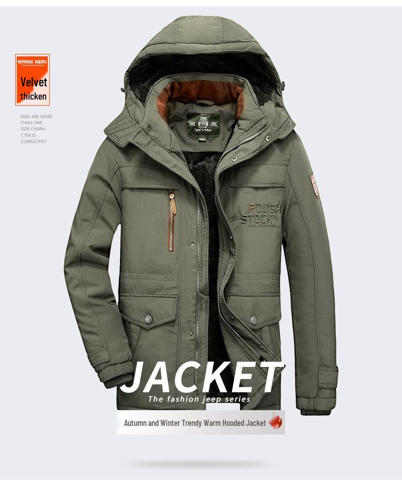 Men's Fleece-Lined Cotton Jacket: Winter Casual, Multi-Pocket, Cold-Resistant, Mid-Length Coat for Middle-Aged and Elderly