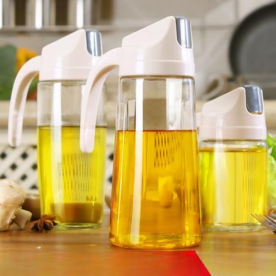 Pentola per olio in vetro, bottiglia a prova di perdite di olio, cucina, apertura e chiusura automatiche con coperchio, bottiglia per condimento, bottiglia per olio e aceto, pentola per olio, pentola