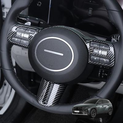Carbon Fiber ABS Steering Wheel Frame Button Cover Trim For Hyundai Tucson 2025