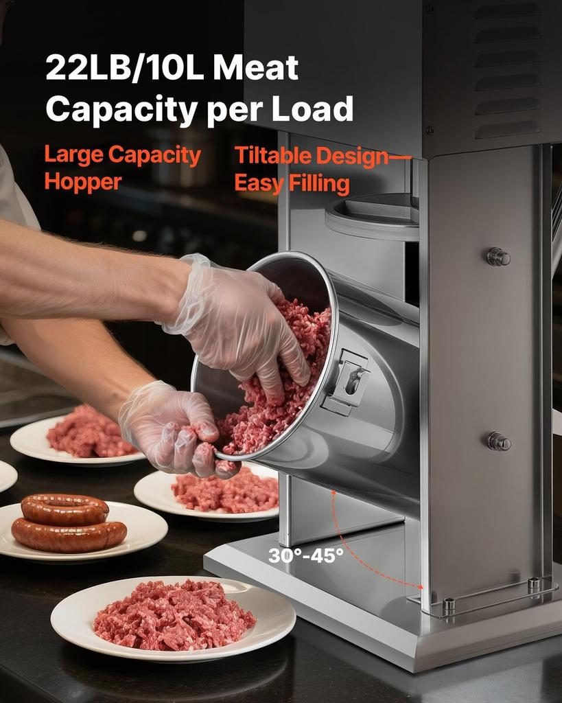 Electric Sausage Stuffer, 22 LBS / 10 L Vertical Meat Stuffer, Stepless Speed Control and Foot Pedal, Stainless Steel Heavy Duty Sausage Filler with 4