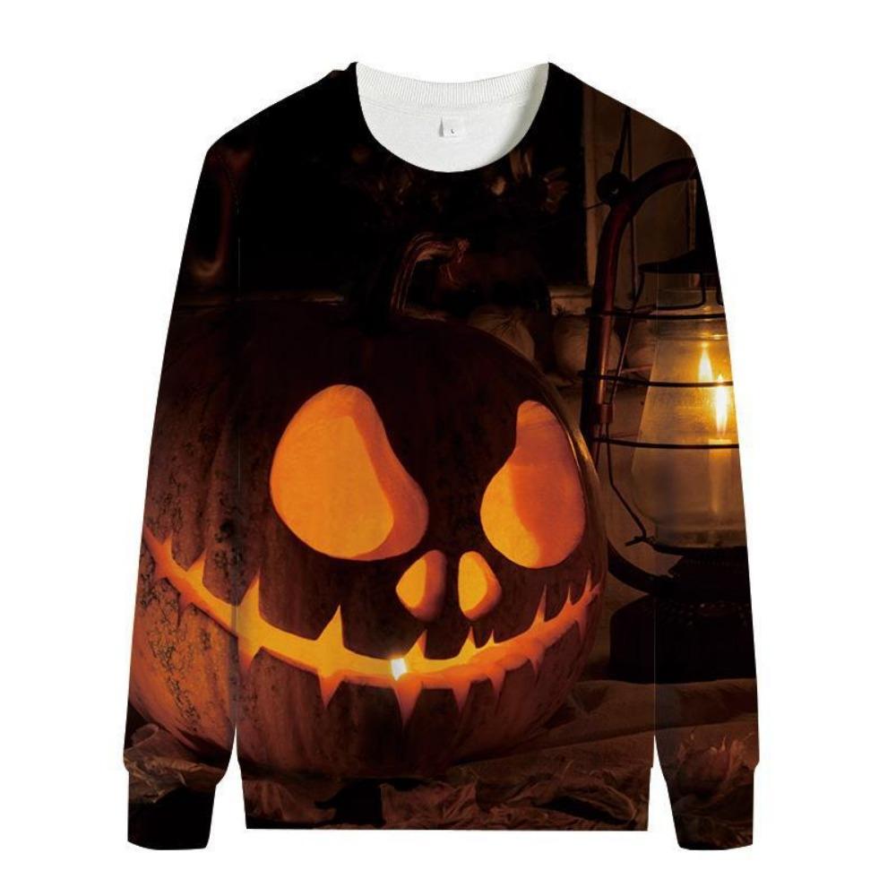 Women's Fashion Hoody Halloween Pumpkin Lamp Print Ghost Bat Sweatshirts Long Sleeved O Neck Hoodies Female Tops