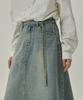 MAGOODGAN Lon As 7996 Belted Fadewash Light Indigo Denim Long Skirt