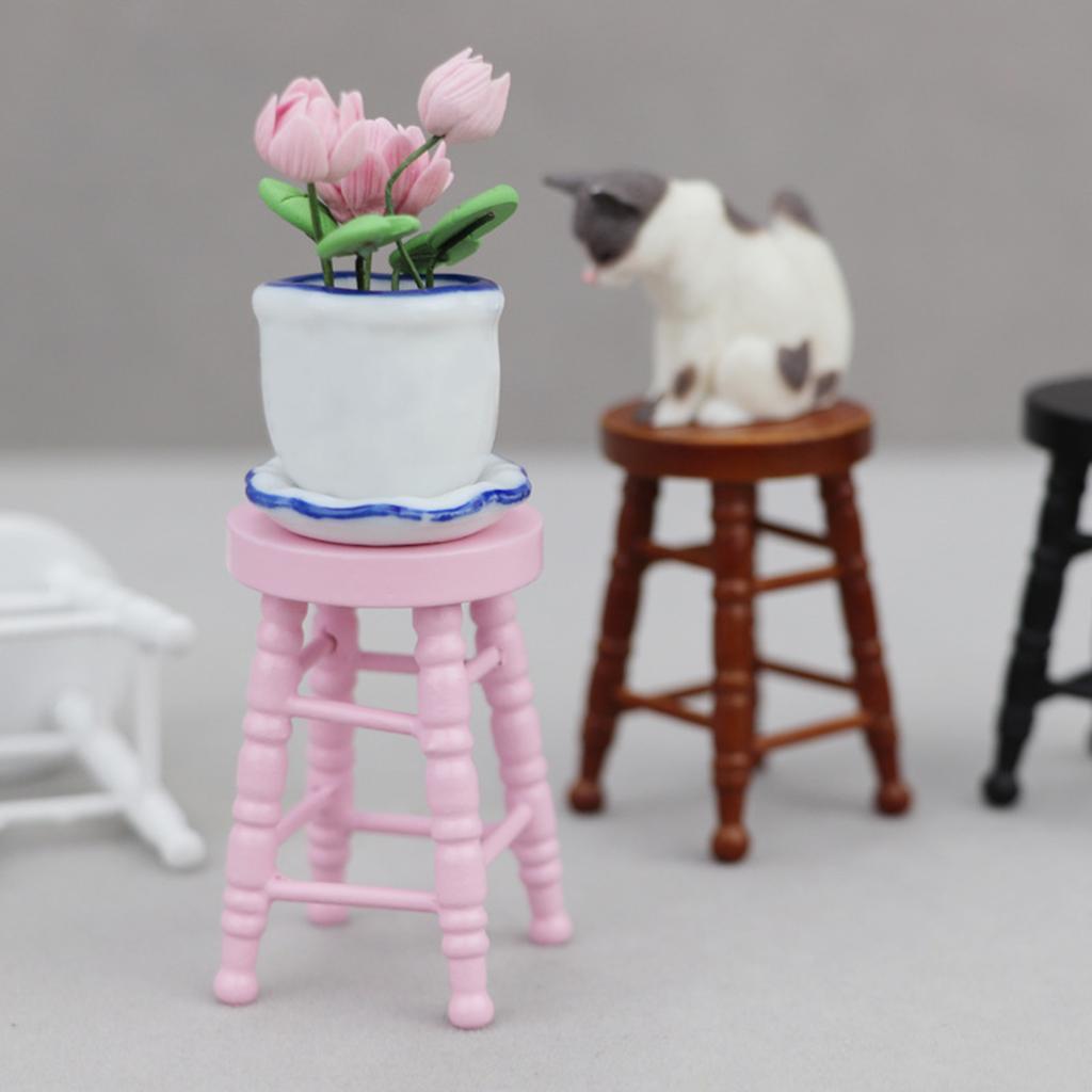 Realistic Wood Stool Zakka Realistic Pretend Play for Role Display Round Top Stool Model Vintage Stool 1:12 Doll House