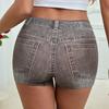Dame Shorts Høy Elastisk Imitert Denim Korte Leggings med Lommer Tettsittende Sommershorts Hverdagsbruk