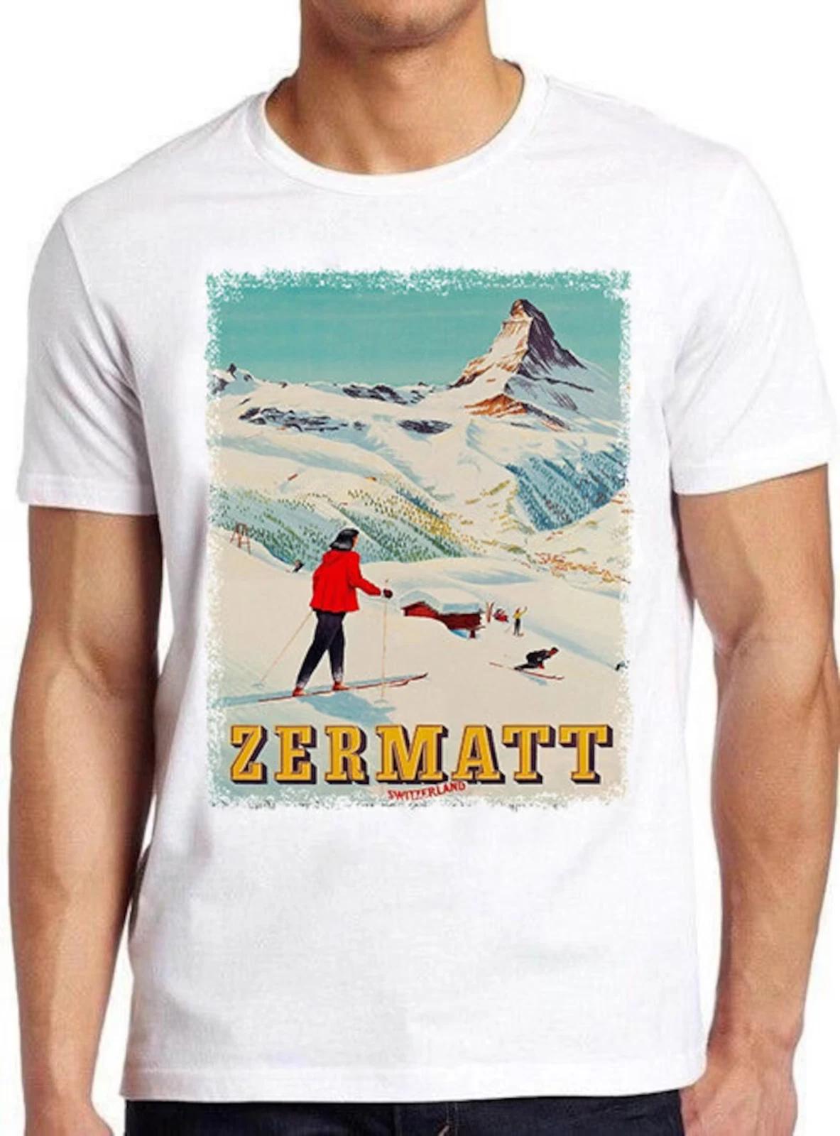 Zermatt Switzerland Vintage Ski Poster Meme Cool Funny Gift Tee T Shirt C1194 XS