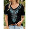 Ethnic Style T-Shirts Vintage Floral 3D Print Women's V-Neck Short Sleeve T Shirt Y2k Harajuku Tees Casual Tops Female Clothing