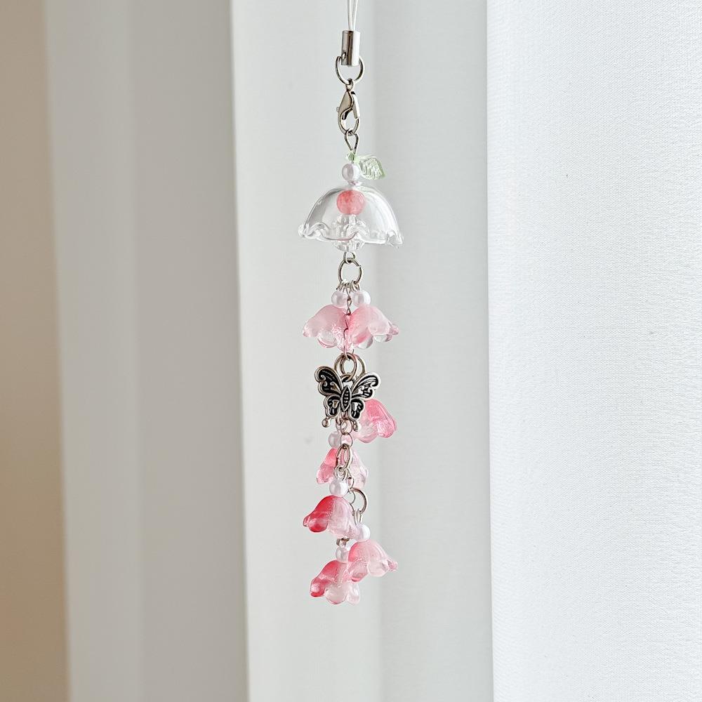 Kawaii Design Wind Chime Pendant Orchid Bell Style Bead Phone Lanyard  Ornament Use