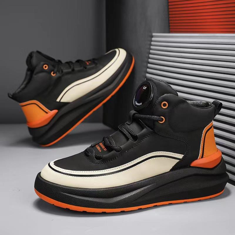 New High Top Men's Shoes Thick Soled Height Increasing Fashion Casual Shoes Leather Surface Soft Soled Running Sports Shoes