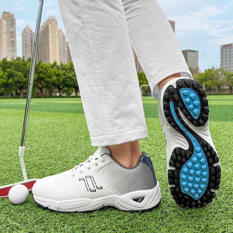 White Men's Golf Shoes Leather Waterproof Grass Training Shoes Men Outdoor Non-slip Golf Sports Shoes Platform Casual Sneakers