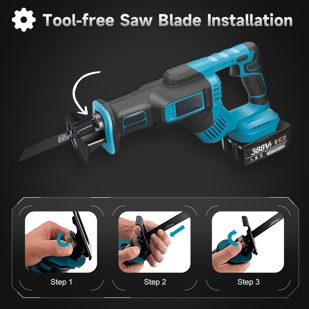 4000 U/min Akku-Elektro-Säbelsäge Variable Geschwindigkeit Metall Holz Säge 4 Stück Sägeblätter für 18V Akku