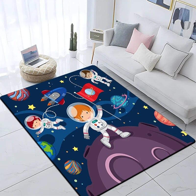 Cartoon Astronaut Children's Room Decorative Carpet Camping Cushion Play Aera Mat  Floor Mat Carpet Game Area Rug Floor Mats