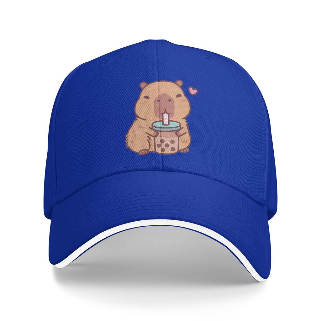 Summer Cute Capybara Loves Drinking Bubble Tea Baseball Cap Fishing y2k Cute Design Sun Trucker Hat Men Breathable Baseball Caps