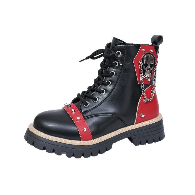 Dámské kotníkové boty na platformě v korejském stylu, punkové šněrovací bojové boty s cvočky, Martinovy boty s přezkou pro ženy
