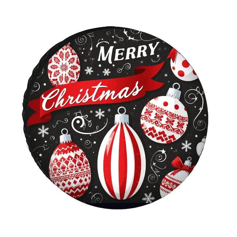 Merry Christmas Ornament Tire Cover Waterproof Polyester Spare Wheel Protector for SUV Truck