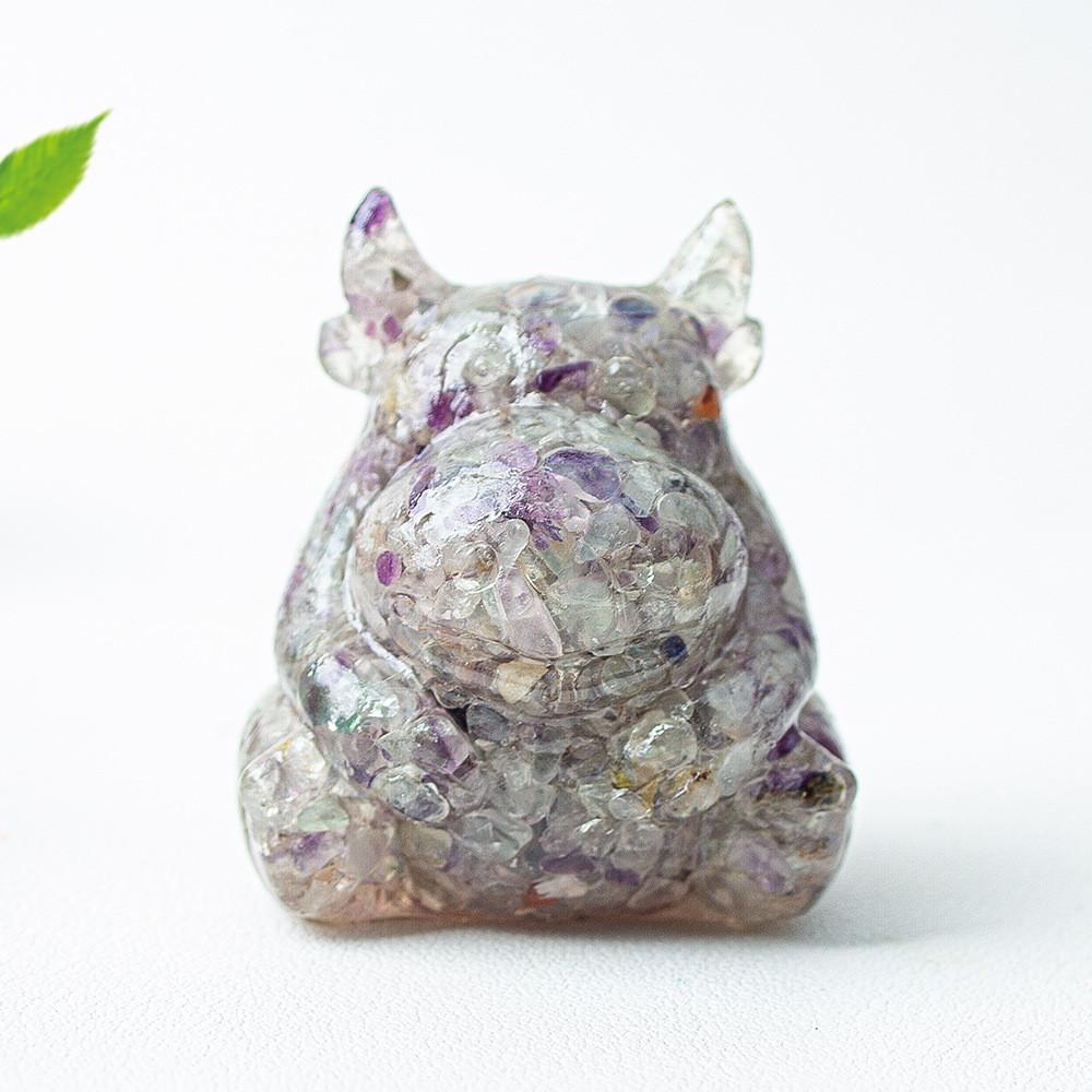Resin Crystal Cow Figurine With Lucky Fortune For Office Desk Decor Gift For Teens And Adults
