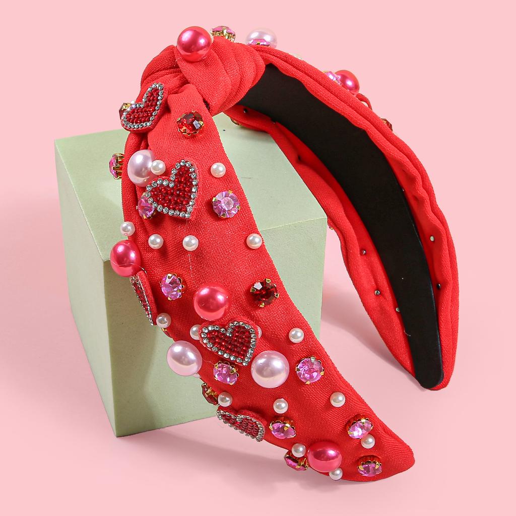 Mode Kristall Herz Stirnbänder Mädchen Kristall Perle Stirnband für Frauen Valentinstag Stirnbänder für Party Haarschmuck