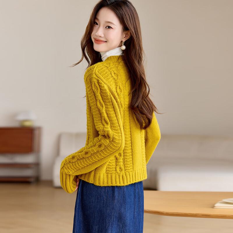 Srcr Women's 430g Thick 100% Wool Cable Knit Cardigan