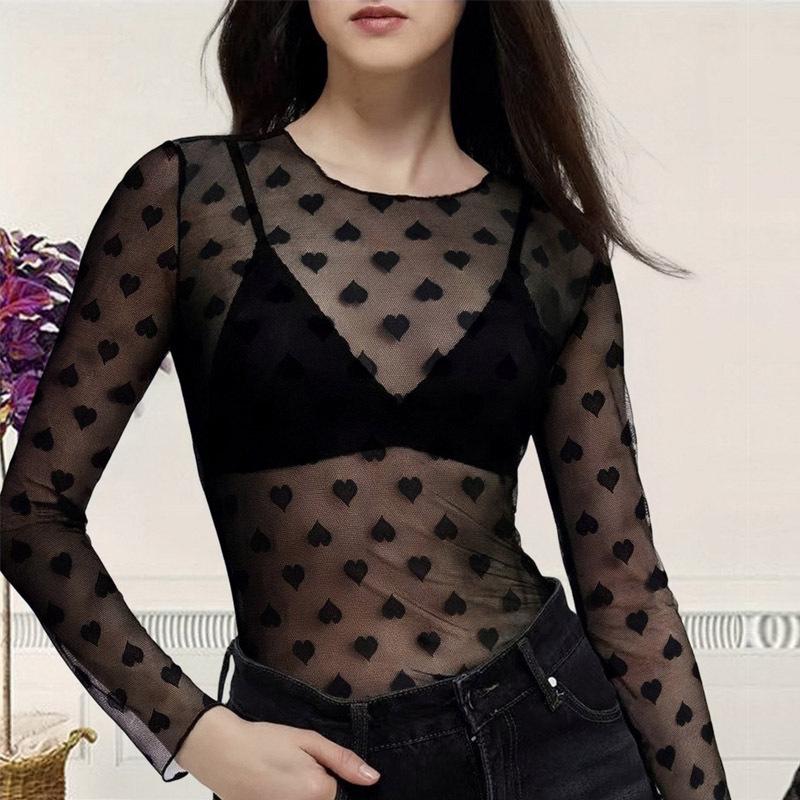European & American Hot Style Lace Women's Mesh Club Top - See-through Base Shirt