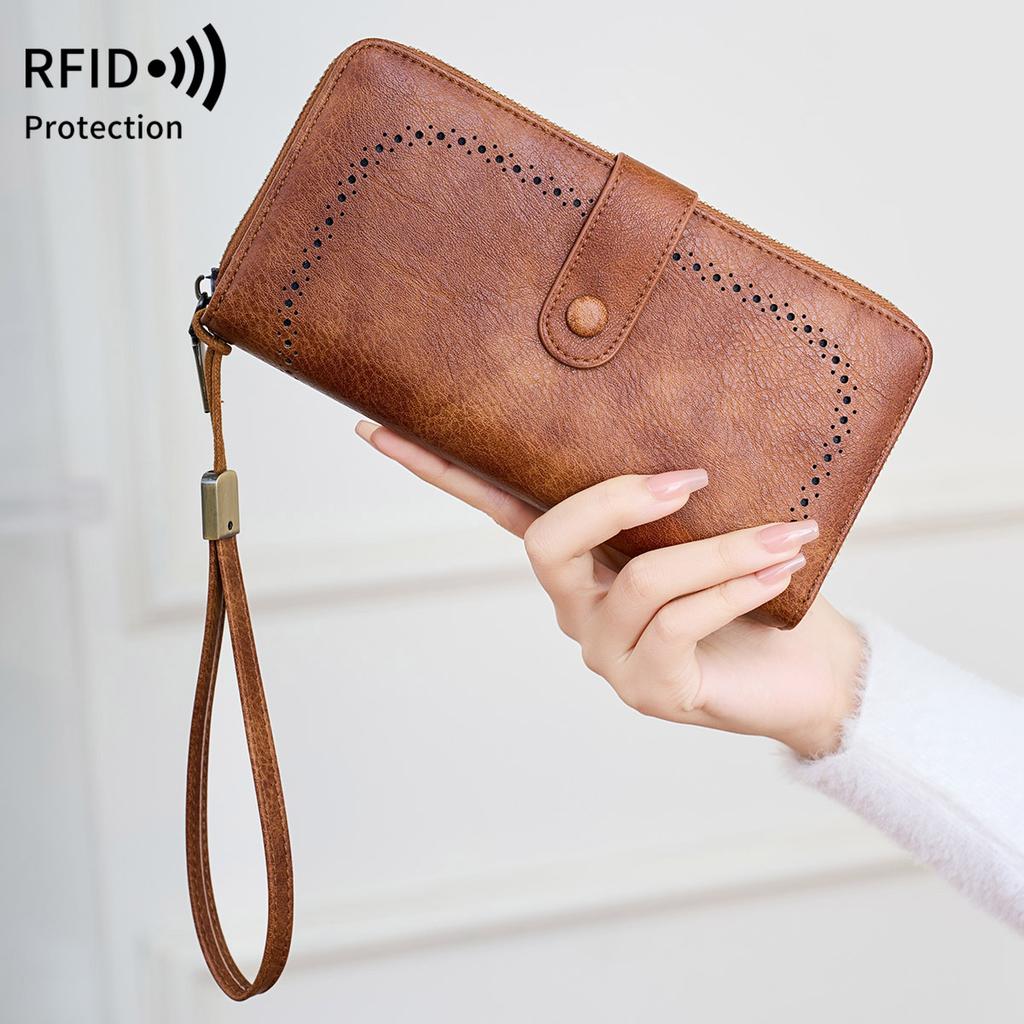 Multifunctional Women's Wallet Retro Oil Wax Leather Long Wallet Simple Large Capacity Card Bag