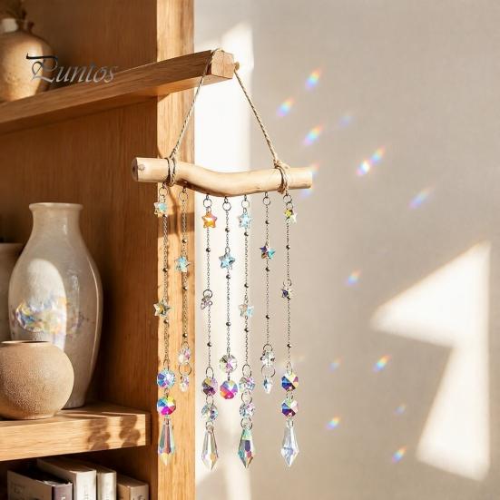 Elegant Birthday Present Crystal Wind Chime Pendant, Glittering Sun Catchers with Long Decorative Balcony Ornament Tassel, Sophisticated Hanging