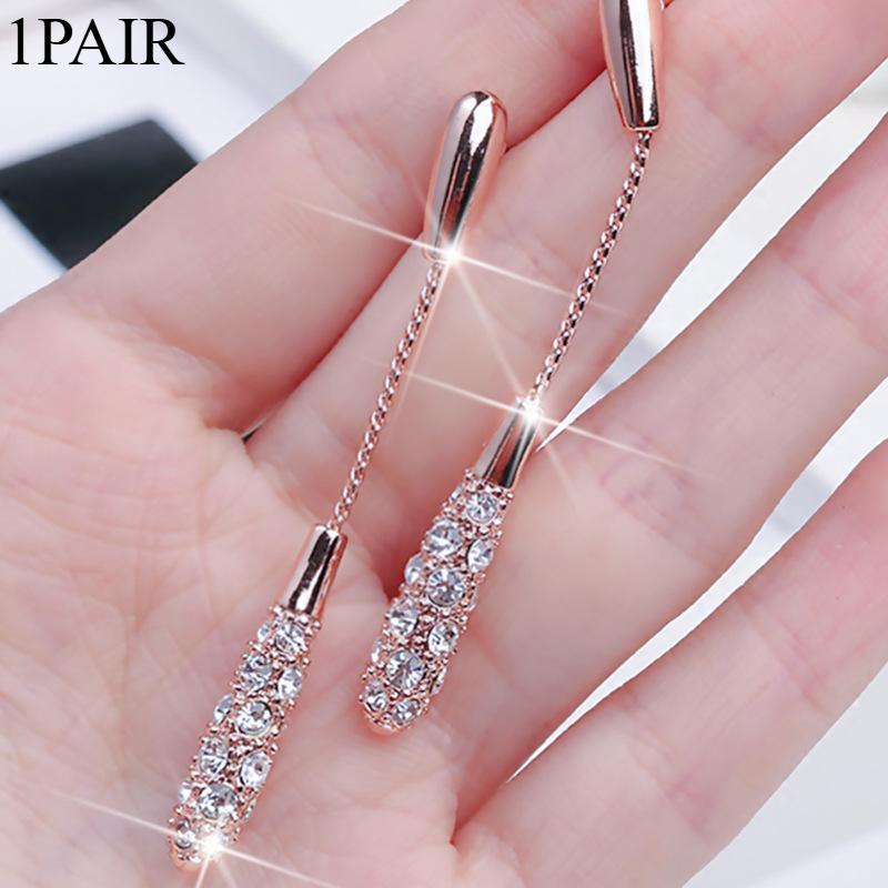 1PAIR Personality Earrings Female Fashion And Elegant Long Drop-Shaped Alloy Earrings Rose Gold Earrings