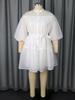 White Button Up Mini Dress with Belted Waist Puff Sleeves and Lace Trim Perfect for Casual Gatherings Parties and Weekend Outings