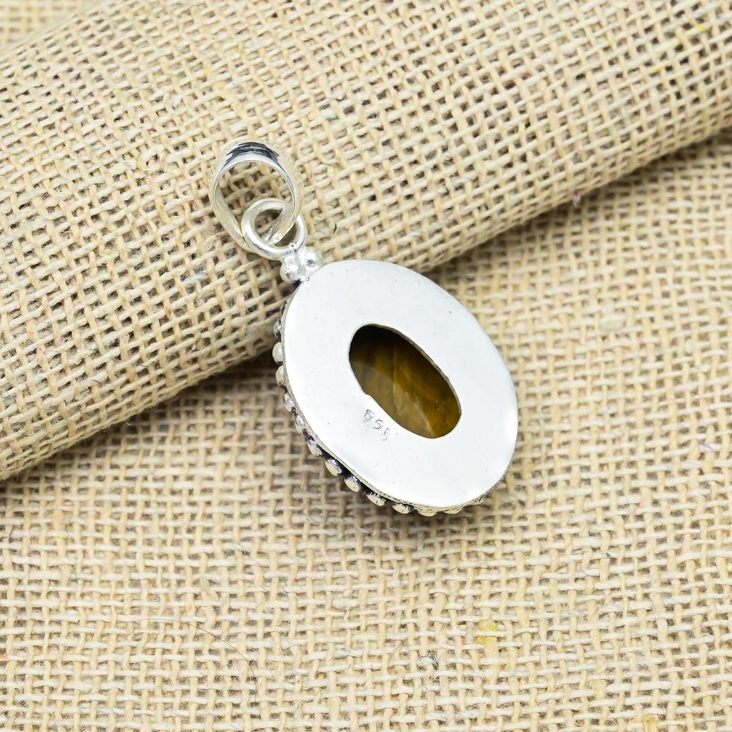 AAA+ Tiger's Eye Gemstone Handmade 925 Sterling Silver Jewelry For Thanksgiving Gift