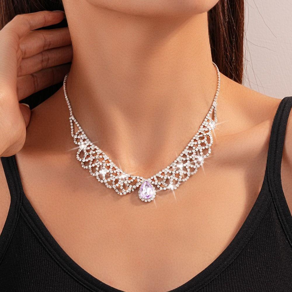 Exquisite Necklace Earrings Set Shining Crystal Necklace Set Bridal Rhinestone Jewelry Set  Women