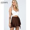 Solid Color Skirt High Waist Fashion One Piece Lace Up Short Skirt Chiffon SATIN Wrap Skirt