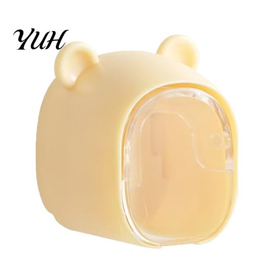 Space Saving Toothbrush Case Cute Bear Wall Mounted Holder with Dustproof Flip Cover, Single Hygienic Brush Protector Dispenser Storage Organizer,