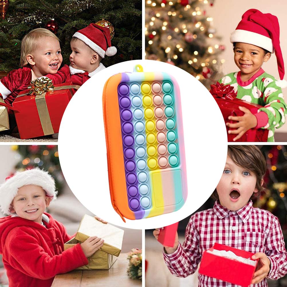 Push Bubble Pencil Pen Case Sensory Silicone Toy Stationery Storage Bag Decompression Toy for Kids Students Gifts