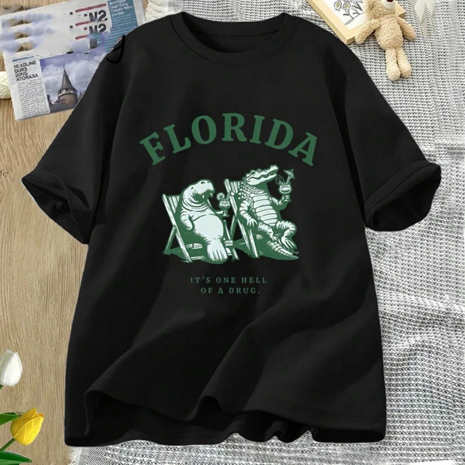 Florida T Shirt Funny Summer Animal T-Shirt Graphic Tee Wounisex Cotton Short Sleeve TTPD Tshirt Streetwear Woman Clothes 61507 S разноцветный