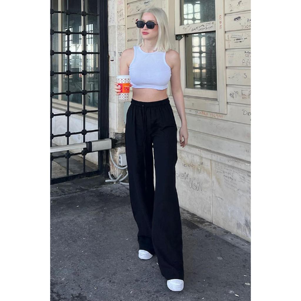 Grüne Weitbeinige Musselin Damen Hose Mg1980