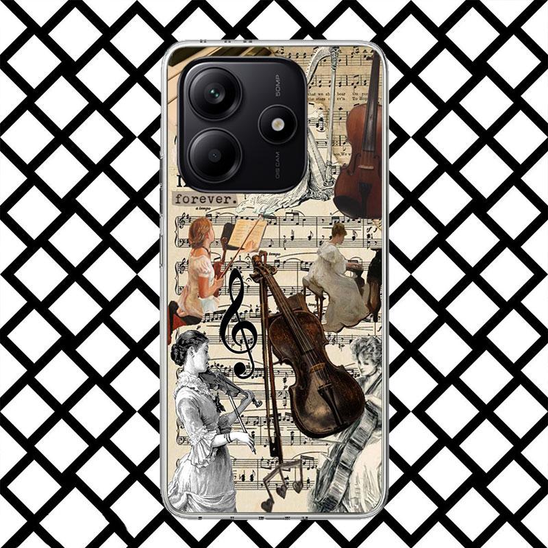 Music Violin Phone Case for Xiaomi Redmi Note 15 14 14S 13 12 12S 11 Pro Plus 11E 11T 11S 10S 5G Soft Cover Fundas Redmi Note 14