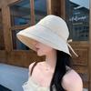 Bucket Hat Women'S Spring And Summer Sunshade Face Protection Uv Big Head Circumference Big Brim Bow Sunscreen Hat