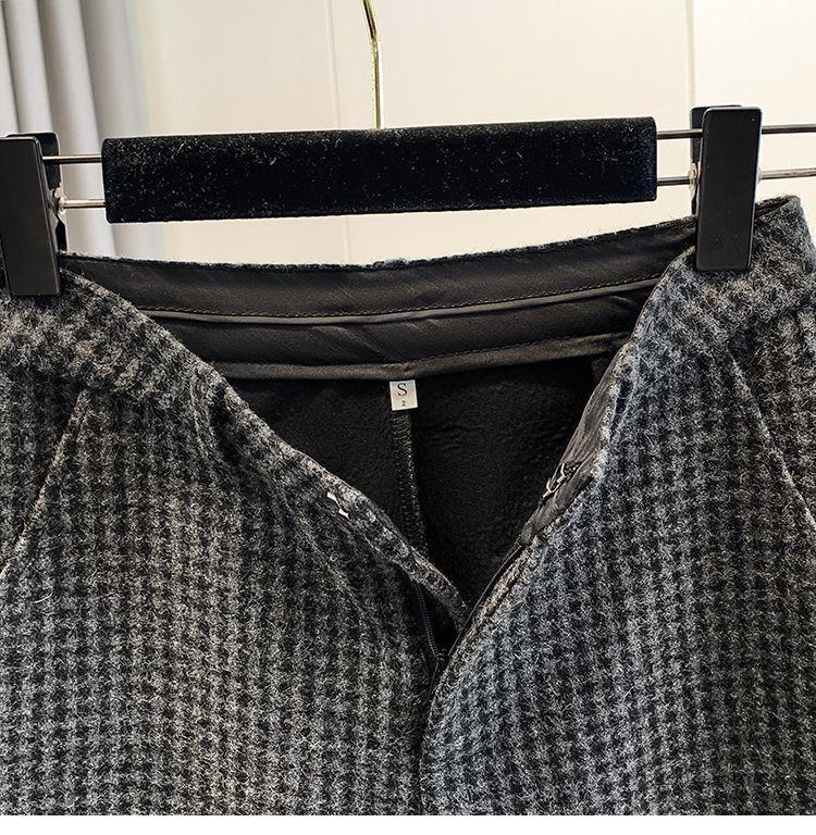 Women's Retro Houndstooth Wool Wide-Leg Pants: Thick, Plus-Size, Elastic High Waist - Winter Casual Versatile Straight Style