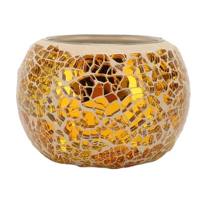 Mosaik-Kerzenhalter, handgefertigt, exquisiter romantischer Kerzenhalter aus Goldglas, Teelichthalter