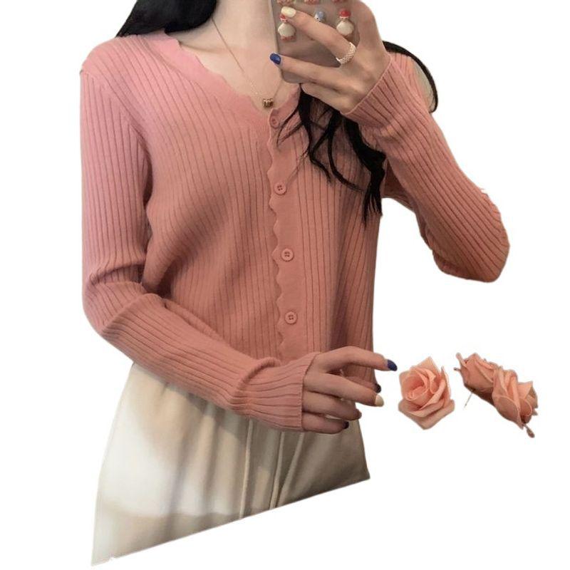 2026 Spring/Autumn Women's V-neck Slim-fit Knit Cardigan Sweater - Long-sleeved, Stylish & Comfortable