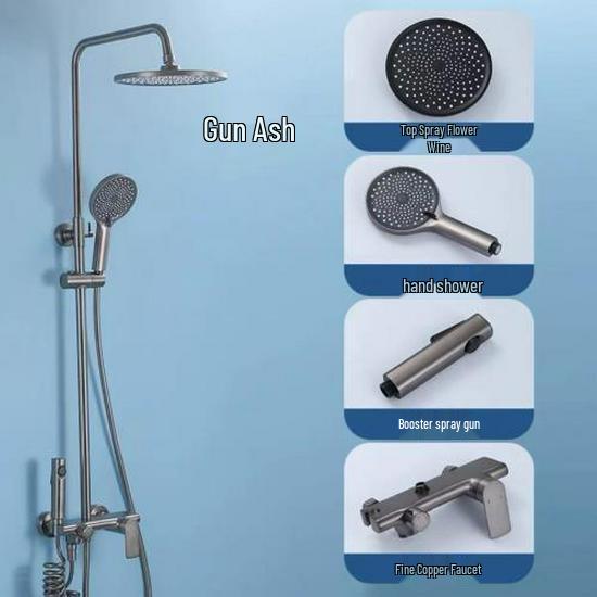 

Полностью медный душевой набор для ванной цвета «оружейный серый» с функцией горячей и холодной воды