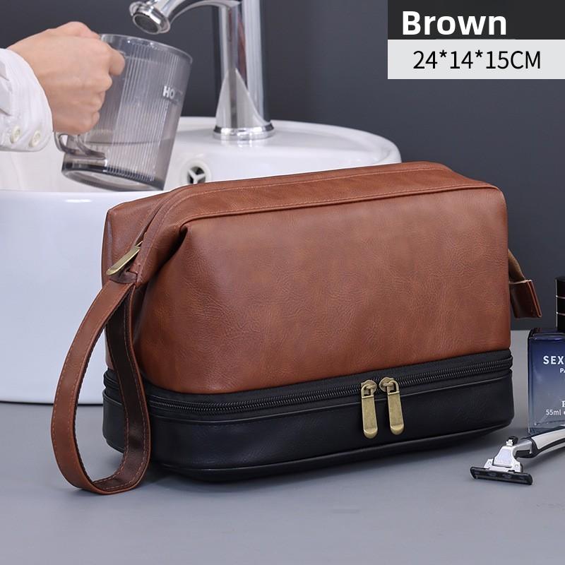 Vintage Luxury Double Layer Mens Wash Bag With Waterproof Pu Material For Travel And Daily Use