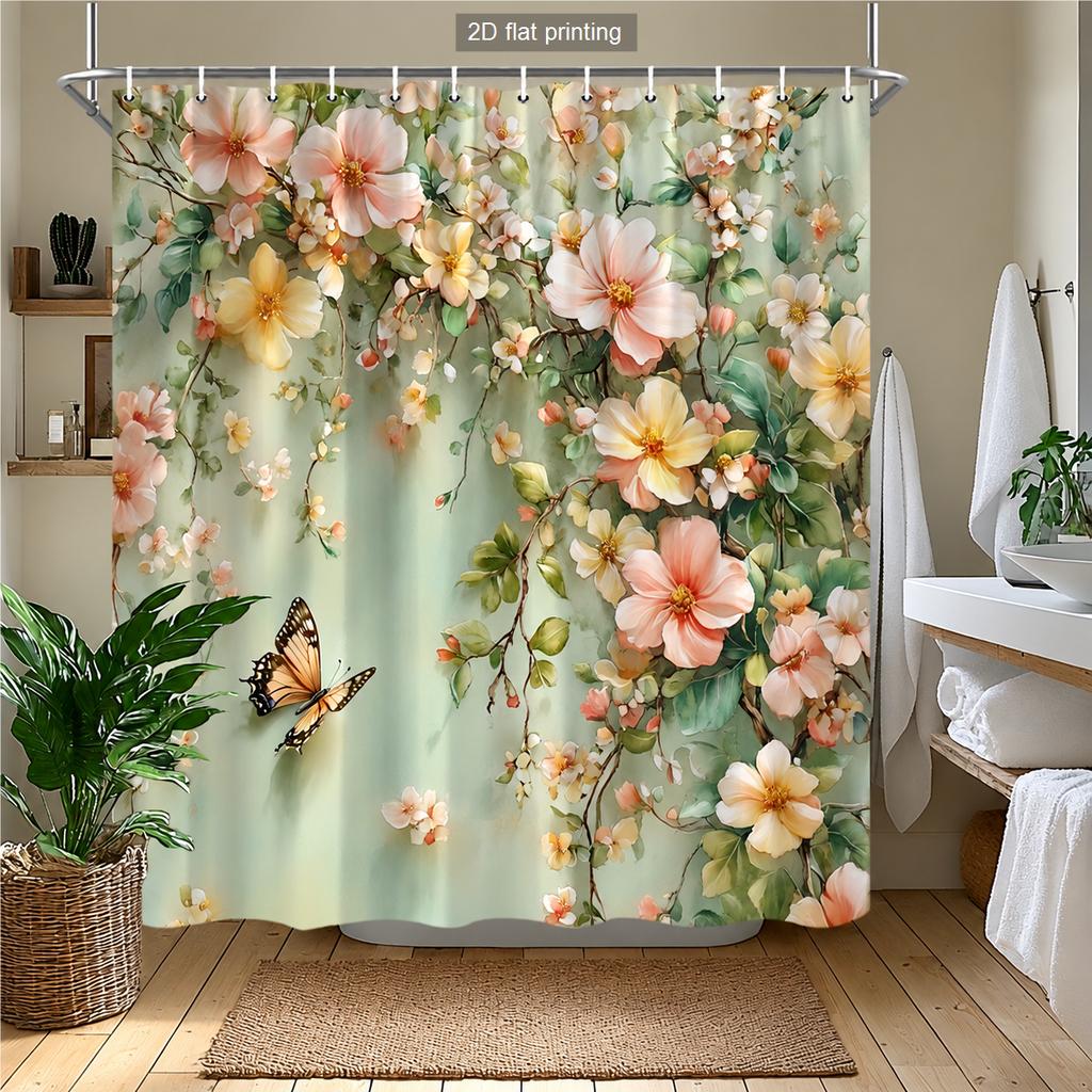 Winter Forest Floral Abstract Print Polyester Shower Curtain Bathroom Decor Bathtub Curtain with Hooks Multiple Designs