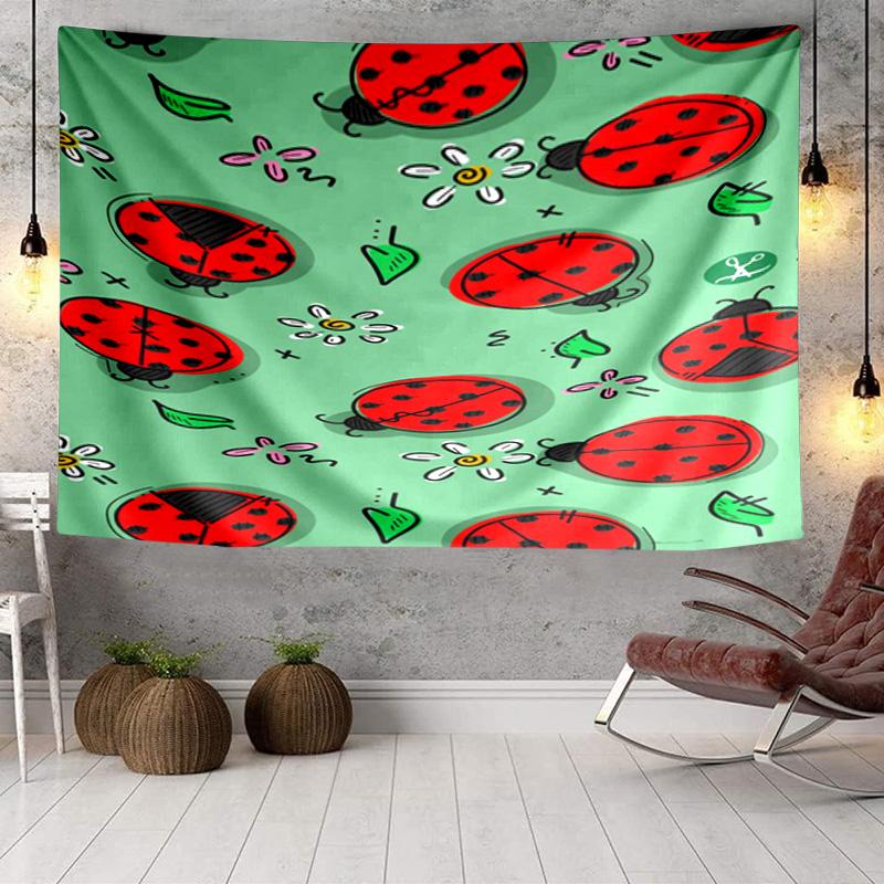 Ladybug Love Heart Pattern Tapestry Room Decoration Wall Hanging for Living Room Bedroom, Dormitory, Birthday and Christmas Gifts
