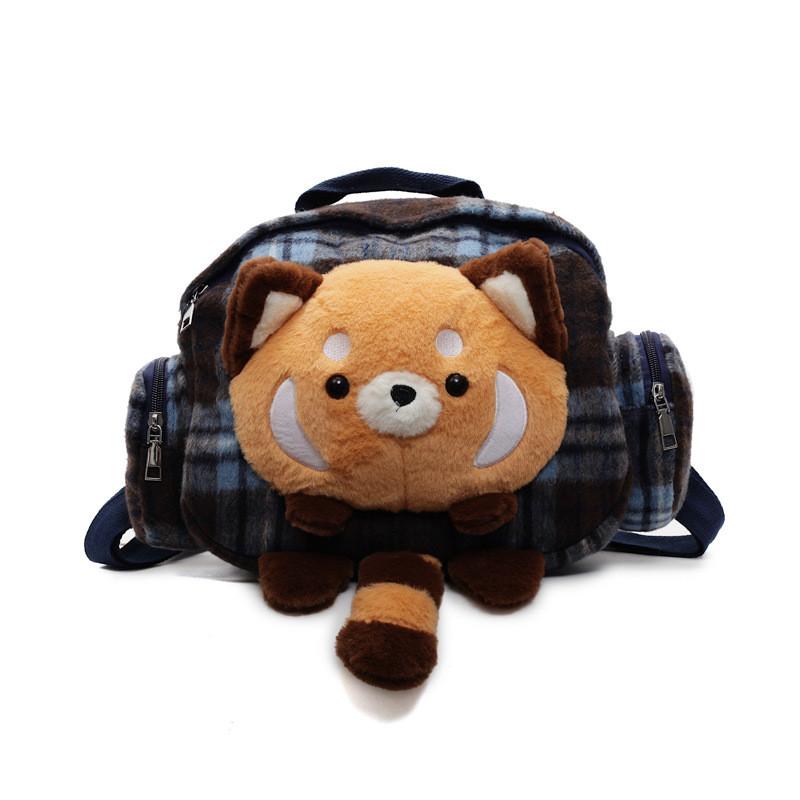Small Raccoon Fashion Plaid Backpack With Zipper Closure For Girls Travel And Daily Use