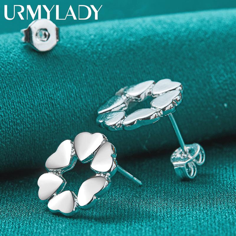925 Sterling Silver Heart Flower Stud Earrings For Women Fashion Party Jewelry