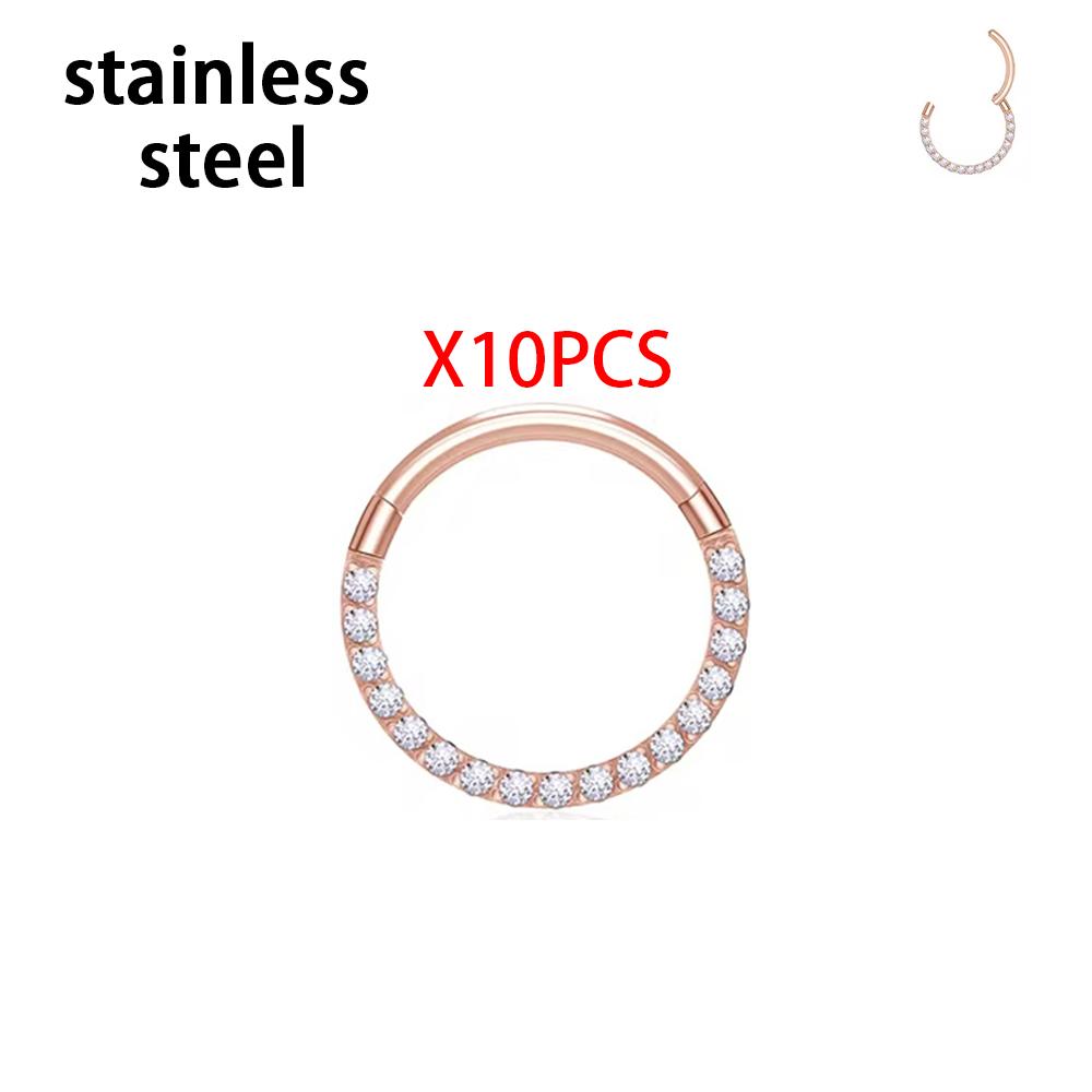 1/10PCS Stainless Steel Nose Ring Septum Clicker Hoop Earrings For Women Piercing Body Jewelry Lip Ring Zircon Hinged Segment