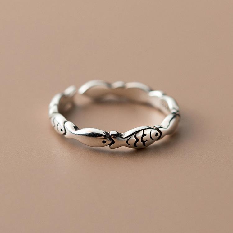 New Arrival Retro Personality 925 Silver Jewelry Simple Cute Fish Animal Exquisite Opening Rings R181