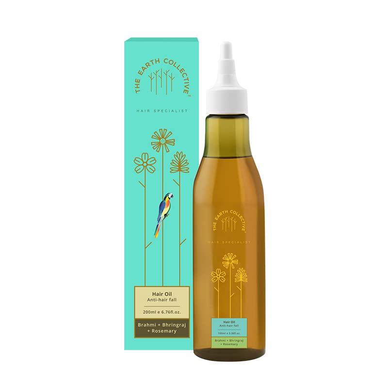 THE EARTH COLLECTIVE Anti-Hair Fall Oil (200 Ml) with Brahmi, Bhringraj and Rosemary to fight hair fall, strenghthen hair, for healthy hair growth